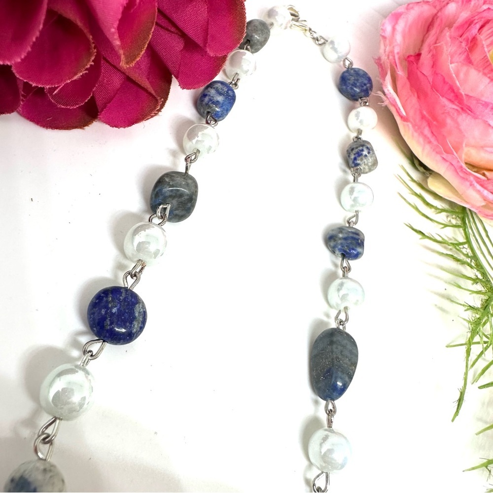 NEW⚜️LAPIS LAZULI & Carnival Glass Beaded Necklace - Picture 3 of 5